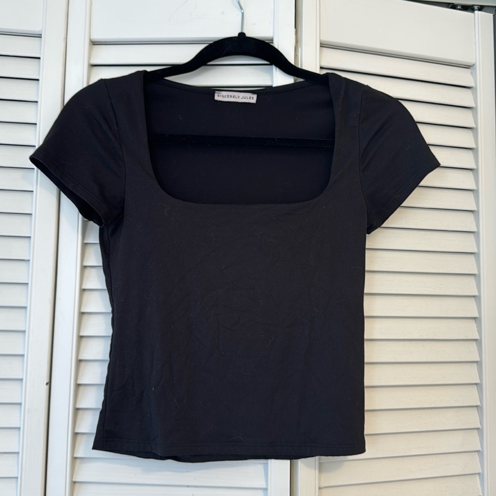 Super soft black square neck top